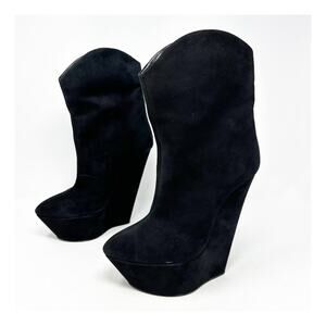 Giuseppe Zanotti Black Suede Platform Wedge Ankle Boots Womens Size EU 38.5
